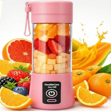 Imagem de Mini Liquidificador Portátil 380ml Recarregável USB, 6 Lâminas Inox, Liquidificador Sem Fio para Sucos, Shakes, Vitaminas e Papinhas – Design Compacto (Rosa)