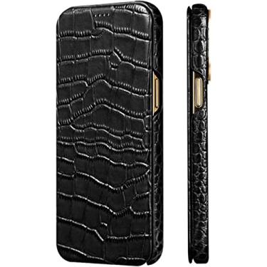 Imagem de EKESA Capa de telefone fólio de couro premium, para Apple iPhone 14 Plus 2022 Slim à prova de choque respirável textura flip [carregamento sem fio] capa (cor: preto)