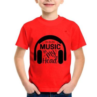 Imagem de Camiseta Infantil Music in my head - Foca na Moda, Vermelha, 14