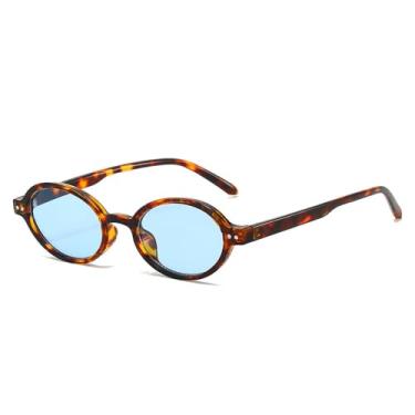 Imagem de Óculos de Sol UV400 - Pequenos Ovais com Estampa de Leopardo em Cores Contrastantes para Homens e Mulheres, Ideais para Esportes ao Ar Livre, Corrida e Ciclismo, Cor Azul Penacho