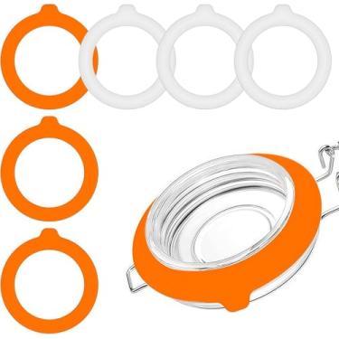 Imagem de 6 peças de anéis de vedação de borracha de silicone de 9,5 cm para frascos de vidro, anéis de vedação herméticos brancos e laranja à prova de vazamento de substituição para frascos de conserva de boca