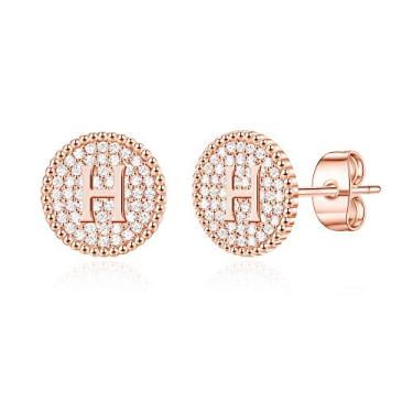 Imagem de Brincos femininos com inicial de prata esterlina/ouro rosa para mulheres, disco da moda, zircônia cúbica, letra A-Z, hipoalergênico, personalizado, joias, meias de Natal, presentes de aniversário para