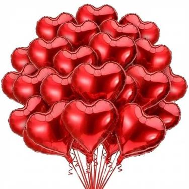 Imagem de Pacote com 32 balões de coração vermelho, 45,7 cm, balões de alumínio em formato de coração vermelho, Dia dos Namorados, balões de Mylar para o Dia dos Namorados, casamento, decoração de noivado