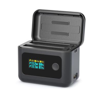 Imagem de SYMIK Carregador de bateria Insta 360 X4 Air, capa de carregamento rápido PD de 24 W com slot duplo, hub de carregamento inteligente com tela OLED para acessórios de bateria de ar Insta360 X4, tela