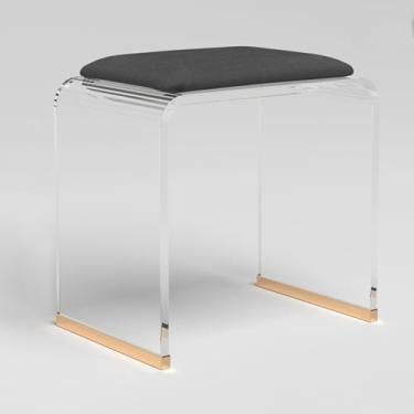 Imagem de Banqueta de acrílico transparente com almofada de veludo, cadeira de maquiagem acolchoada moderna, banco de entrada pequeno para quarto, sala de estar e escritório, sem necessidade de montagem