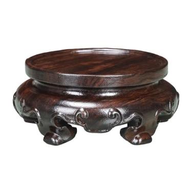 Imagem de suporte para bonsai Pedestal redondo de bonsai esculpido em ébano, suporte para exibição bule aquário e vaso(Grande)