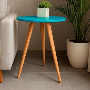 Imagem de Mesinha Lateral Retrô Mesa de Canto Criado Mudo Decorativa MDF para Cabeceira e Sala(Azul Turquesa,Menor: 55x45cm)