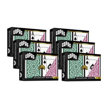 Imagem de Copag 1546 Design 100% Plastic Playing Cards, Bridge Size (Narrow) Green/Burgundy (Jumbo Index, 6 Sets)
