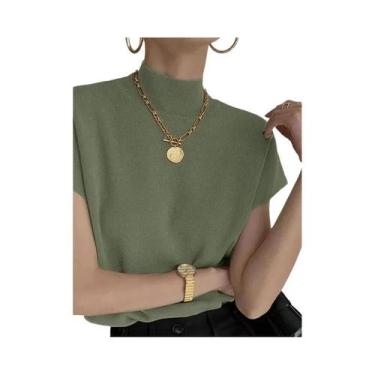 Imagem de Blusa Feminina De Malha Com Gola Alta, Colete Casual De Manga Curta, C