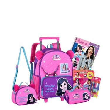 Imagem de Kit Mochila Rodas Luluca Youtuber Lancheira E Estojo Panda Cor:Rosa, R