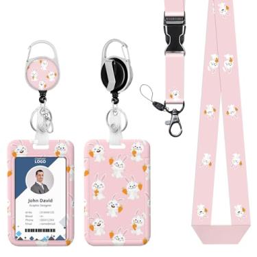 Imagem de Porta-crachá de identificação com cordão de bobina retrátil de coelho cenoura para crachás de identificação, clipes engraçados de enfermeira, professor, escritório, presente de estudante