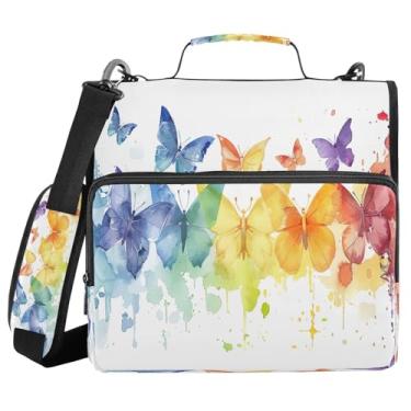 Imagem de YEGAME Fichário de borboleta colorida à prova d'água com zíper com alça de ombro, prendedor de 3 anéis com design plano e vários compartimentos para escola e escritório, adultos e crianças