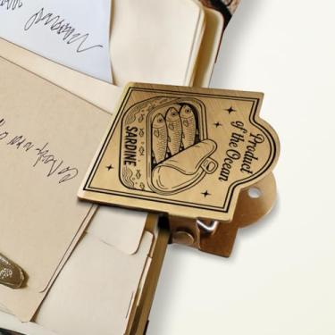 Imagem de ANATTASOUL Clipe de diário vintage lata de sardinha clipe de caderno de viagem de metal, clipes decorativos de latão resistente para livro, papel, marcador de página