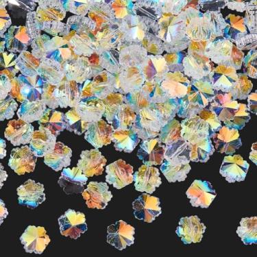 Imagem de SOFPLATE 1 caixa com cerca de 140 peças de contas de cristal de floco de neve contas de vidro apanhador de sol cristais de prisma AB transparente decoração de árvore de Natal lustre pingentes