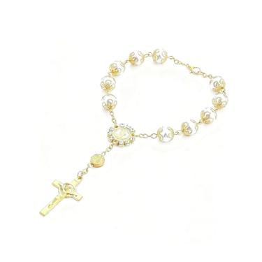 Imagem de FALVFUN Rosário de espelho retrovisor de carro de São Bento, 2 peças/conjunto de pingente de rosário de veículo com clipe de viseira de medalha religiosa, acessórios de decoração para pendurar espelho