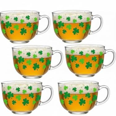 Imagem de Sliner Conjunto de 6 canecas de café de vidro do Dia de São Patrício com alça, canecas de café irlandesas transparentes de 473 ml, copos irlandeses com pés, copos de trevo copos de férias de inverno