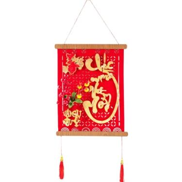 Imagem de KYMY Decoração de pendurar de ano novo vietnamita – 2026 Ornamento de madeira vietnamita com tecido não tecido, pingente de festival de primavera para porta de casa de ano novo lunar sala de estar