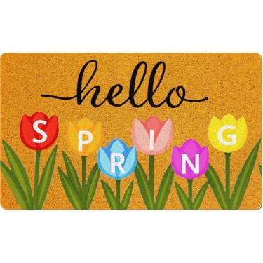 Imagem de Mindsoft Tapete de porta de boas-vindas Tulipa Tapete de porta de boas-vindas de primavera natural Tapete de Tulipa Tapete Frontal Entrada Externa para Decoração de Férias Interiores 45 x 76 cm