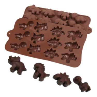 Imagem de Forma De Silicone Dinossauros 12 Cubos Para Chocolate Gelo(Marrom)