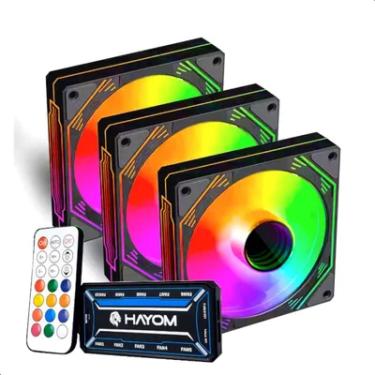 Imagem de Kit Fan 3 Coolers Ventoinha Para PC Gamer RGB C/ Controladora Fc1308 Hayom