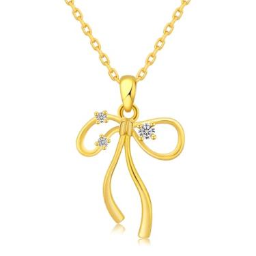 Imagem de YHYXPO Colar de ouro delicado para mulheres - Colar com pingente banhado a ouro 18 K, joias e presentes, Banhado a ouro, Zircônia cúbica