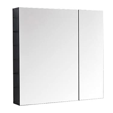 Imagem de U5GAAALPPQ9 Armário de banheiro montado na parede com portas duplas espelhadas armário de parede de medicamentos de banheiro armário pendurado com portas e prateleiras prateleiras de armazenamento com