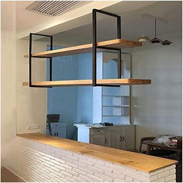 Imagem de SGeneE Prateleira de vinho, prateleira de vidro champanhe, prateleira flutuante, prateleira de vinho, 2 camadas, suporte de garrafa de madeira maciça/estante de livros para pendurar na parede de ferro