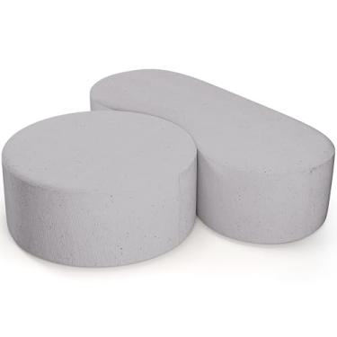 Imagem de Kit Puff Redondo Lola e Puff Recamier Orgânico Orbit W01 Linho Cinza - Lyam Decor