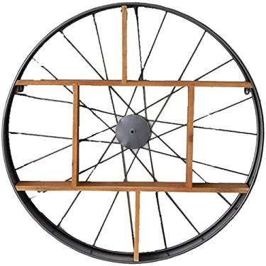 Imagem de Prateleiras de canto para armazenamento de parede, ferro + prateleira redonda de madeira maciça, muitas prateleiras flutuantes de artesanato complexas para parede, sala de estar, quarto, banheiro