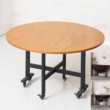 Imagem de Mesas dobráveis, mesa de jantar dobrável de folha redonda, mesas de jantar dobráveis para espaços pequenos, com tampo de mesa grosso e moldura de metal resistente, 6 rodas para 4-6 (cor: C, tamanho: G