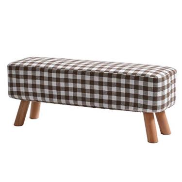 Imagem de SGeneE Banqueta de pés estofada para os pés banco otomano de madeira para molho de maquiagem almofada de assento de tecido de linho com 4 pernas de madeira para corredor | sala de estar 87 x 29 x 35