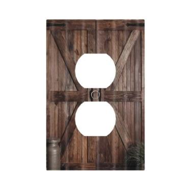 Imagem de TYIGBXFYO Capa rústica com estampa de porta de celeiro de madeira marrom para casa de fazenda, capas decorativas para interruptores de luz, placas de parede elétricas, receptáculos, placas frontais