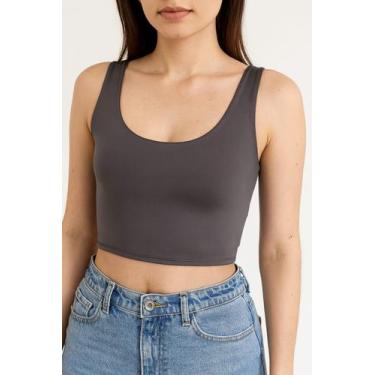 Imagem de Top Cropped Regata Liso Básico Suplex Forro Duplo Cor:ChumboTamanho:G 