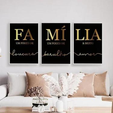 Imagem de Kit 3 Quadros Família Preto Com Dourado 33X24Cm Vidro Branca