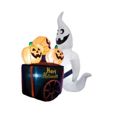 Imagem de Fantasma Inflável De Halloween De 1,80m Empurrando Carrinho De Abóbora