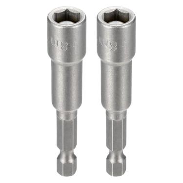 Imagem de HARFINGTON 2 peças de broca de chave de porca, soquete métrico de 8 mm, haste sextavada de 65 mm, soquete magnético de 6 pontas, conjunto de parafusos de aço Cr-V de troca rápida para furadeiras