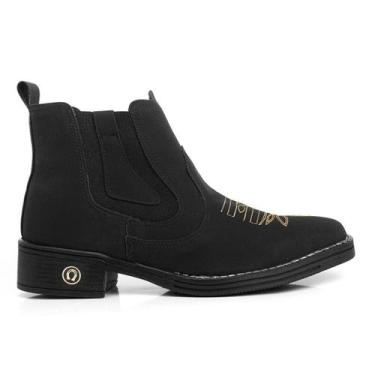 Imagem de Bota Botina Texana Preto Unissex Rodeio com Bordado e Solado Resistent