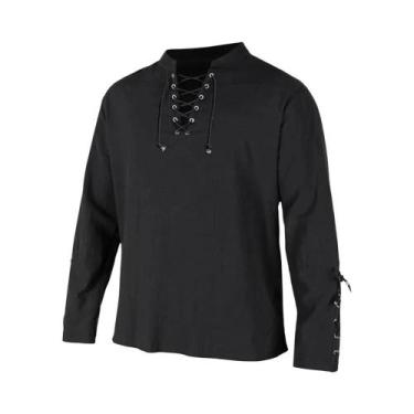 Imagem de Camisa Masculina Gótica Punk De Manga Longa Com Decote Em V E Punhos C