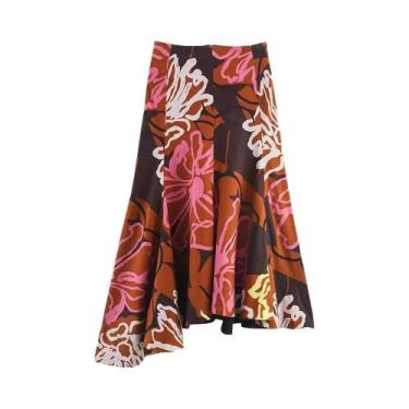 Imagem de Saia Midi Assimétrica Com Estampa Vintage Para Mulheres, Verão, Zíper 