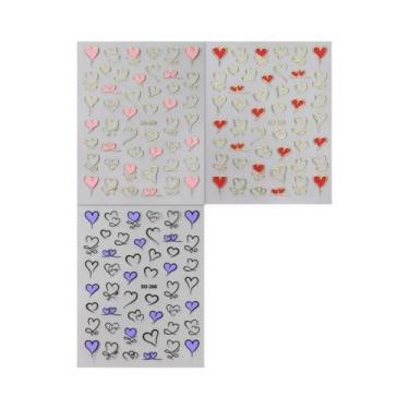 Imagem de Adesivos De Unha Coração Dourado 3 Peças Y2K 3D Design Amor Vermelho R