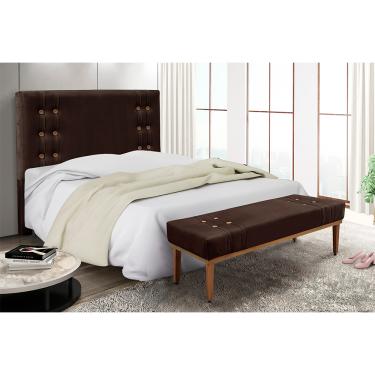 Imagem de Cabeceira Cama Box King 195cm e Recamier Gênova Suede Café S04 - D'Rossi