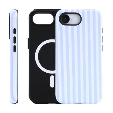 Imagem de Fourmor Capa para iPhone 16e - Carregamento sem fio para MagSafe, 2 camadas (capa externa rígida de policarbonato + capa interna de TPU macio), capa à prova de choque, padrão xadrez azul e branco