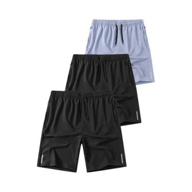 Imagem de Shorts Casuais Masculinos Para Corrida E Academia, Conjunto De 3 Peças