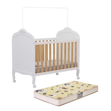 Imagem de Berço Americano Elô 3 Em 1 Branco Brilho/amêndoa Com Colchão Supreme - Móveis Peroba