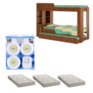 Imagem de Beliche Ditália Cama Auxiliar Com Colchões + Kit Luz Cm-15 Diamond
