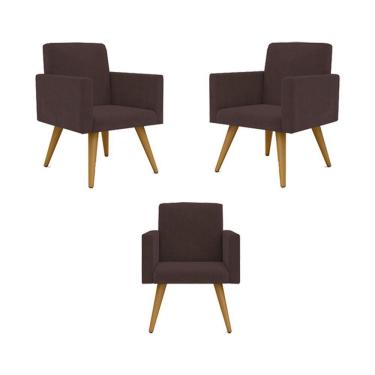 Imagem de Kit 03 Poltronas Nina Decorativa Para Recepção Balaqui Decor Cor:marrom
