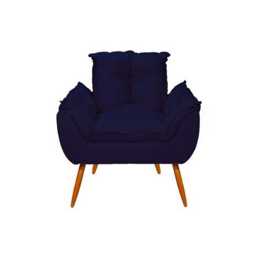 Imagem de Poltrona Opala Pés Palito Suede Sala Escritório Azul Marinho