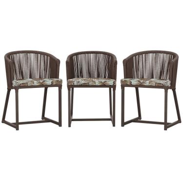 Imagem de 3 Cadeiras De Jantar Noronha Marrom Corda Náutica E6 Trama Marrom