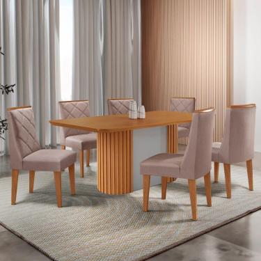 Imagem de Mesa De Jantar Aspen 180cm Tampo Mdf Laminado Com 6 Cadeiras Linho Capuccino / /off White