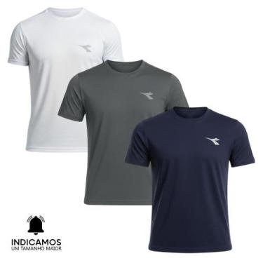 Imagem de Kit 3 Camisetas Diadora Small Logo Masculina - Branco e Marinho P, Bra
